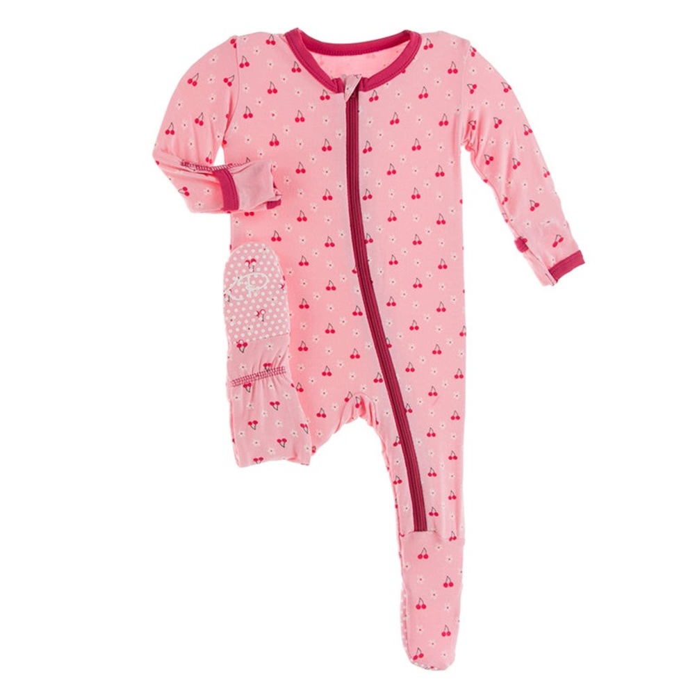 KicKee Pants Lotus Cherries and Blossoms Muffin Ruffle Footie with Zipper 🍒